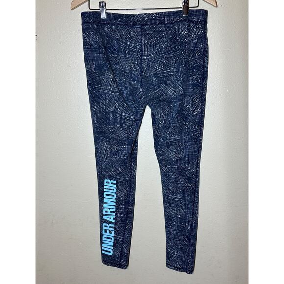 Under Armour Leggings Blue White AllSeasonGear Cotton Blend Yoga Gym Casual Wear - Picture 2 of 5